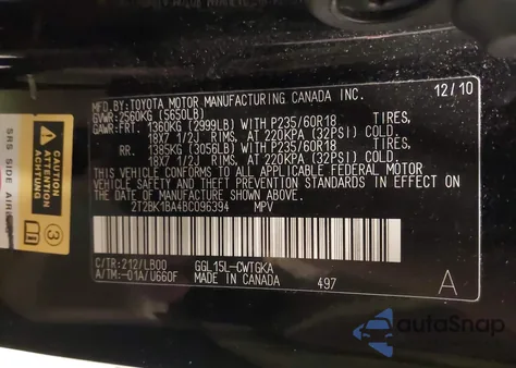 2011 Lexus Rx 350 from USA, damaged, VIN 2T2BK1BA4BC096394